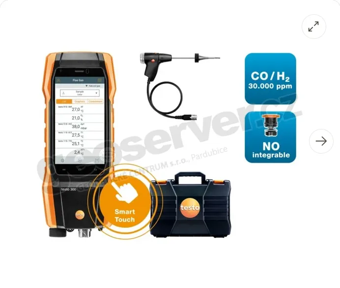 testo 300 Longlife sada 2 - Analyzátor spalin (O2, CO s kompenzací H2 až do 30,000 ppm, NO – možnost)
